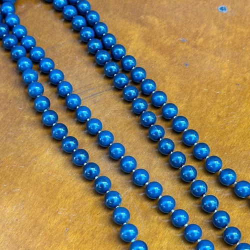 Vintage long blue necklace with round beads, used