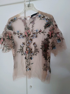 Pink Embroidered Transparent Blouse New, Size M, With Cotton Inner
