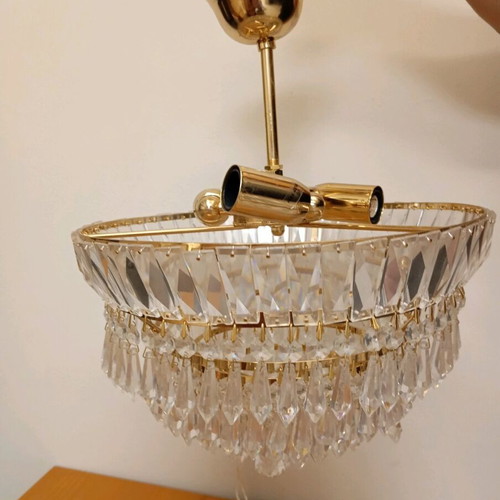 Crystal gold ceiling light fixture with 3 E14 bulb sockets