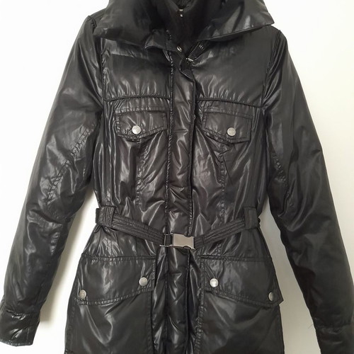 DKNY jacket used black with belt and detachable collar