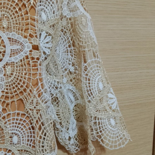 Mitropoulos dress like new, beige with crochet lace and pearls