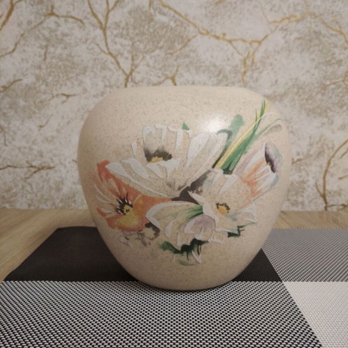 Vintage ceramic vase hand-painted, German 1960s