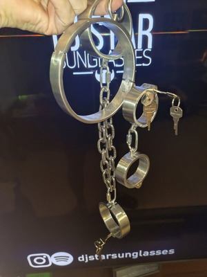 Massive stainless steel handcuffs for hands, legs, neck like new