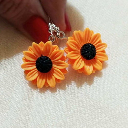 Sunflower Earrings new, acrylic resin, yellow and brown