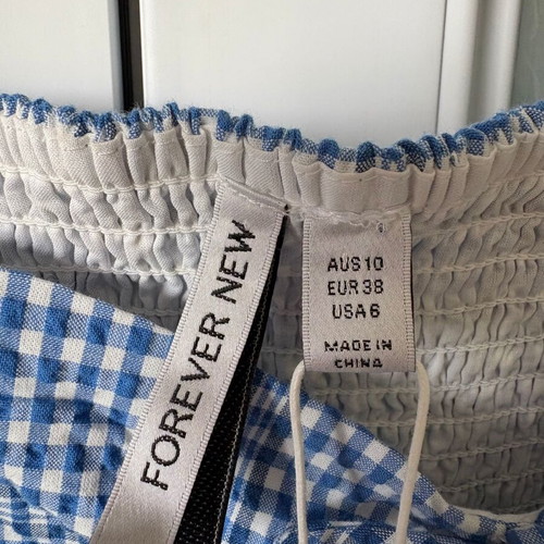 Forever New Blue Gingham Crop Top Blouse, Size S/M