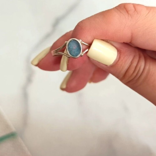 Silver ring 925 with natural blue opal stone like new