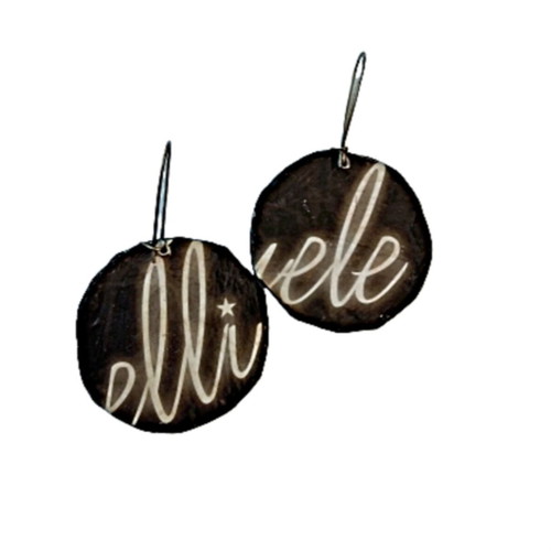 Double-sided earrings handmade from recycled paper in red and black