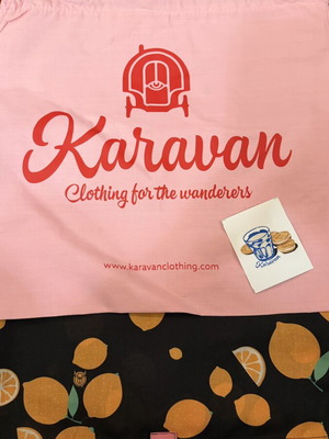 Karavan square pareo scarf new, multicolor with pouch and sticker