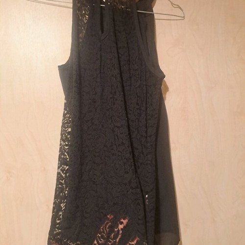 Black see-through sleeveless blouse refurbished with silver chain