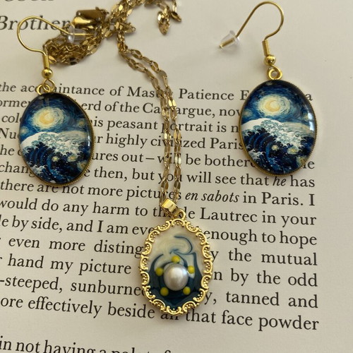 Handmade pendant necklace with detail from Van Gogh's Starry Night