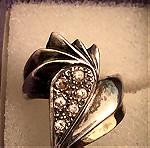  Δαχτυλίδι ασημένιο με ζιργκόν και χρυσή λεπτομέρεια