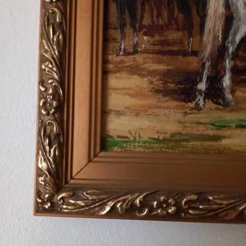 Authentic Hungarian painting with gilded frame by Gross J.