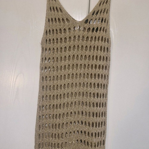 Elastic knitted dress new, gold with fringes
