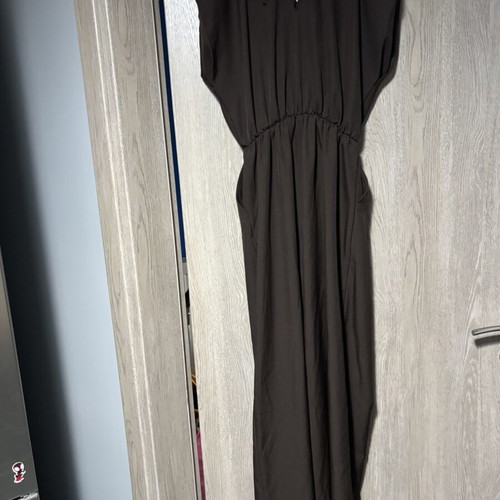 Brown jumpsuit with draped sleeve, one size to large