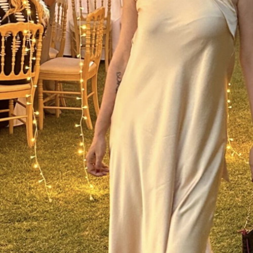 Gold maxi dress like new, size small, halter neck with back ribbon