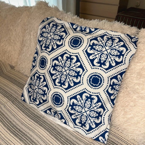 Pillowcases 50x50 set of 2 like new, blue white Mediterranean pattern