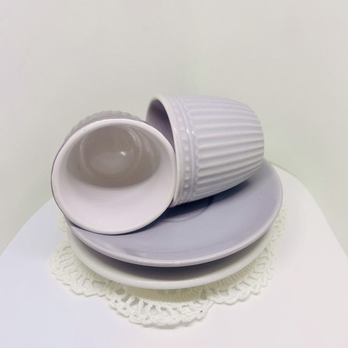 Set of two cups and saucers for Greek coffee or espresso, used
