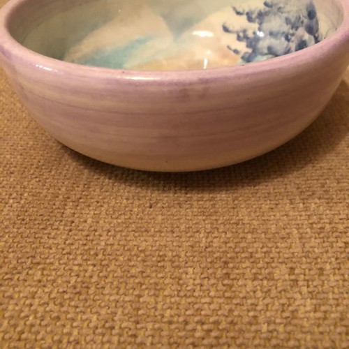 Tajimi Pottery set handmade bowl and lidded container with figurine