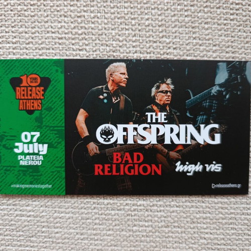 Offspring Bad Religion commemorative ticket new from Release Festival Athens