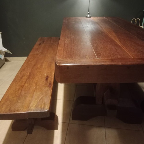 Monastic table with benches like new, 1.85x0.99m, 11cm thick