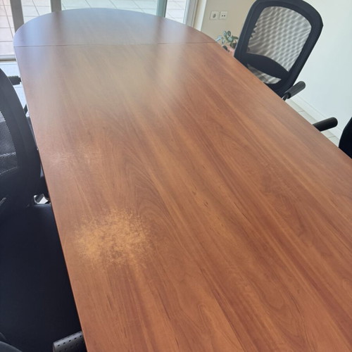 Meeting table like new 3.10x1.10 m with 6 chairs, cherry or apple wood finish
