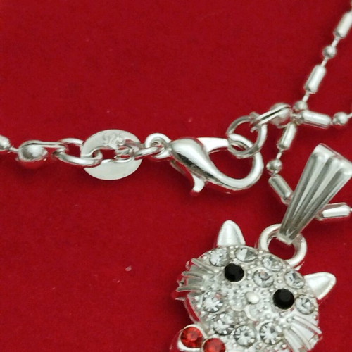 Silver chain 925 approx. 55 cm with cat and rhinestones new