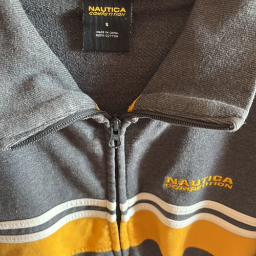 Nautica Competition vintage track jacket used, gray with yellow stripe, size S