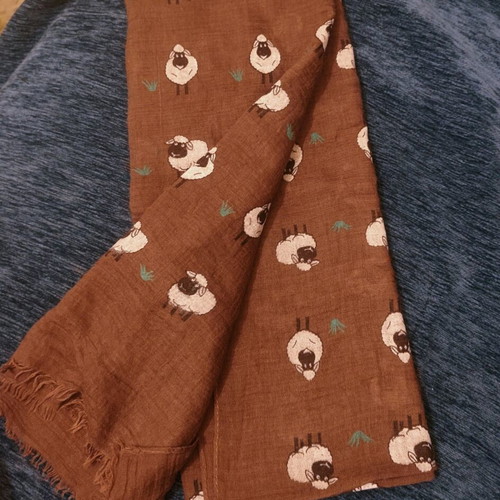 Big brown scarf with sheeps like new