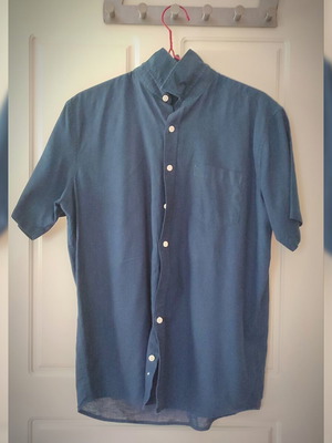 Livergy men's short sleeve shirt, blue, size M, linen cotton