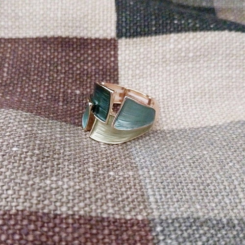 Gold Ring with Green Enamel Shades like new