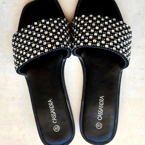 Cassandra women's slides size 40 like new, black with strass