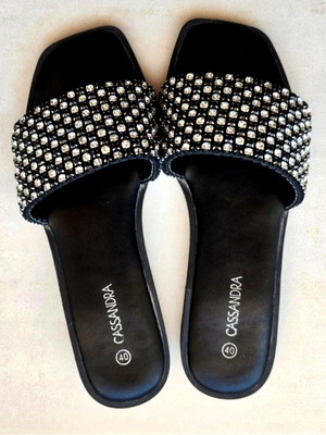 Cassandra women's slides size 40 like new, black with strass