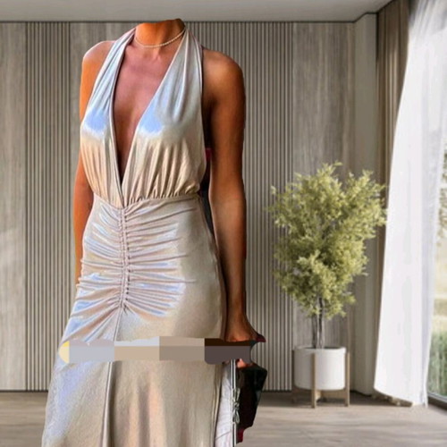 Zara dress new, size S, beige gold silver