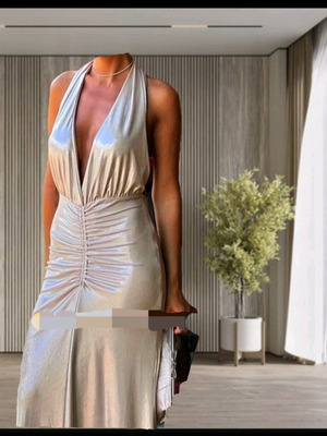 Zara dress new, size S, beige gold silver