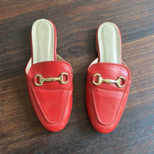 Backless loafers red moccasins size 37 used, gold horsebit