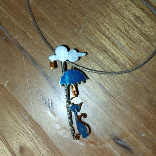 Handmade metal pendant with cat, new, multicolor