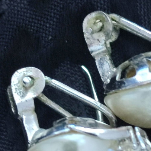 Vintage 925 Silver Earrings with Pearls & Zircons, 8g