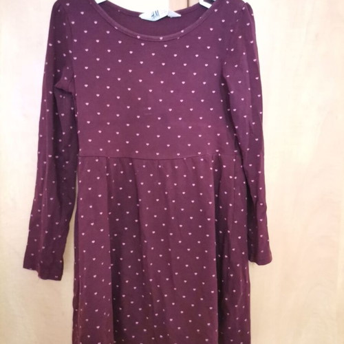 H&M cotton dress used burgundy with hearts for ages 4-6