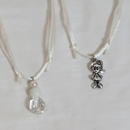 Set of 3 adjustable handmade necklaces with white and turquoise cords