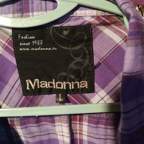 Madonna shirt size L, purple checked, like new