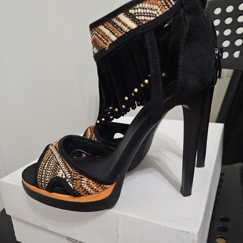 BSB women's sandals size 37 like new, black and orange, 12cm heel