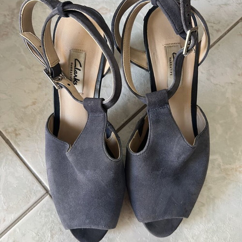 Clarks blue suede platform sandals, size 40