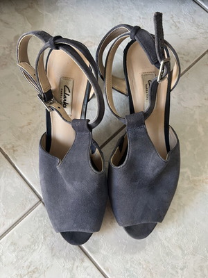 Clarks blue suede platform sandals, size 40