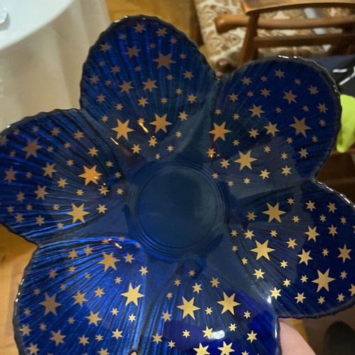 Two blue glass bowls like new, decorative and ribbed