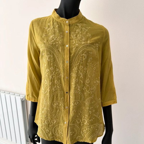 Yellow mustard shirt XL made of silk and cotton like new, boho chic