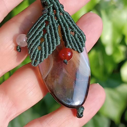 Macrame necklace with agate and carnelian beads new