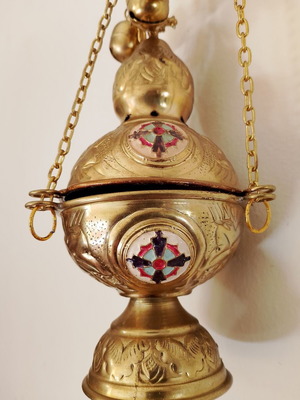 Bronze incense burner used, gilded, religious