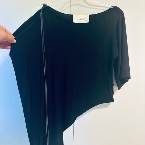 AB/Soul One-Sleeve Avant-Garde Top black like new with leather detail