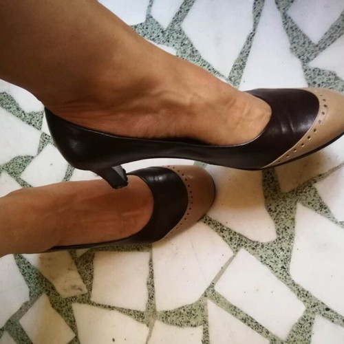 Handmade leather pumps used no36 brown with cream