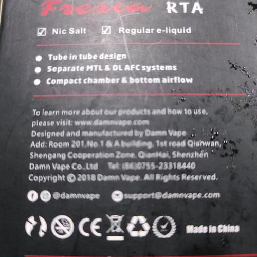 Damn Vape Fresia RTA 3.5ml 22mm used, stainless steel